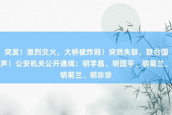 突发！激烈交火，大桥被炸毁！突然失联，联合国紧急发声！公安机关公开通缉：明学昌、明国平、明菊兰、明珍珍