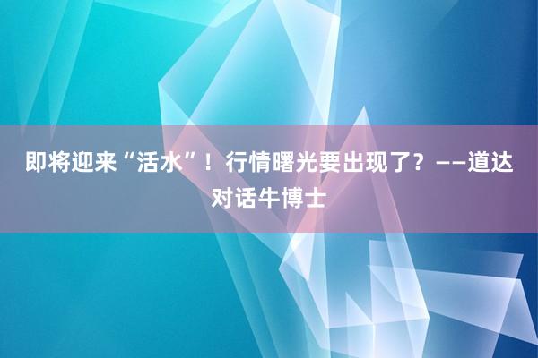 即将迎来“活水”！行情曙光要出现了？——道达对话牛博士