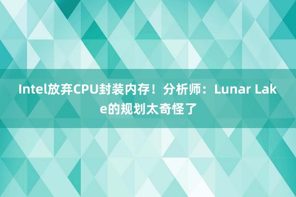 Intel放弃CPU封装内存！分析师：Lunar Lake的规划太奇怪了