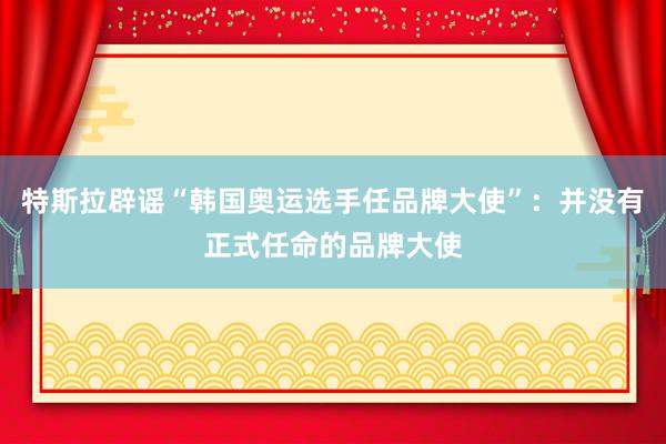 特斯拉辟谣“韩国奥运选手任品牌大使”：并没有正式任命的品牌大使