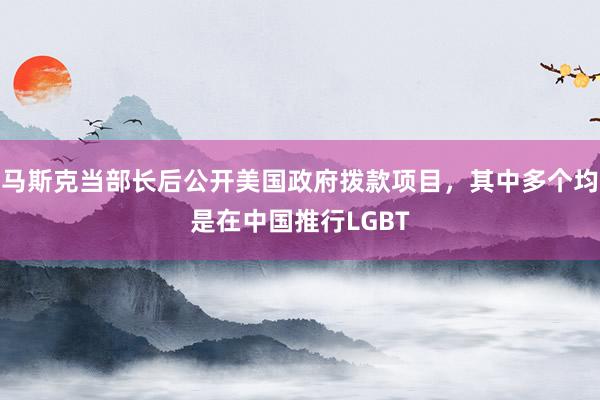 马斯克当部长后公开美国政府拨款项目，其中多个均是在中国推行LGBT