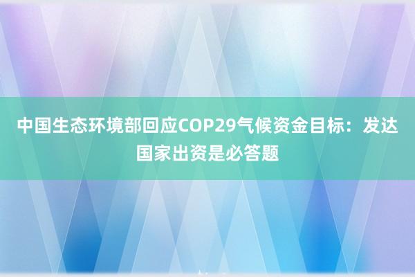 中国生态环境部回应COP29气候资金目标：发达国家出资是必答题