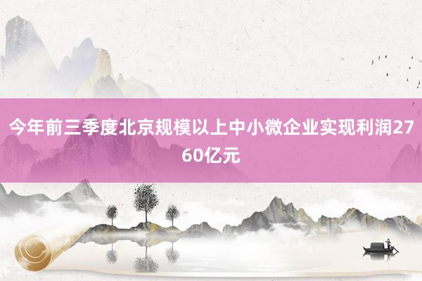 今年前三季度北京规模以上中小微企业实现利润2760亿元