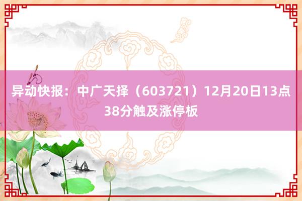 异动快报：中广天择（603721）12月20日13点38分触及涨停板